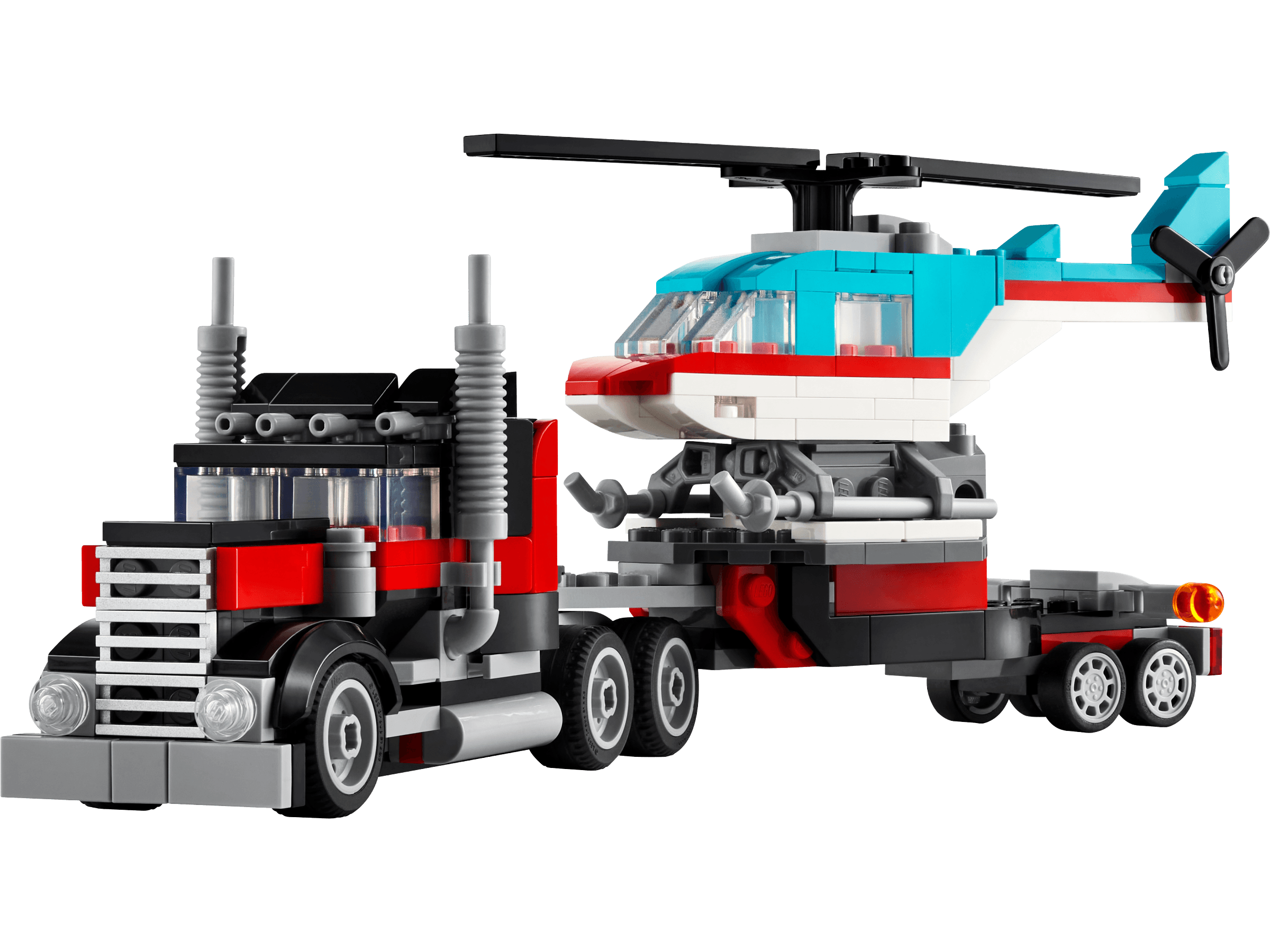 Ciężarówka z platformą i helikopterem